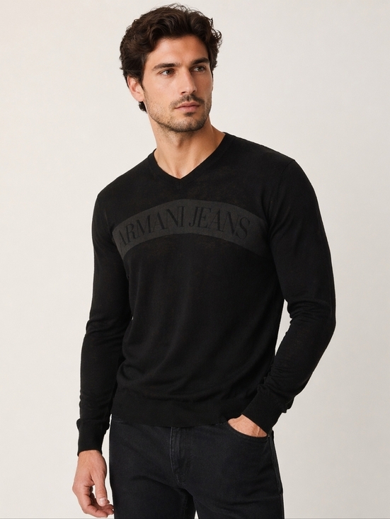 Armani Jeans Other - Armani Jeans Black Logo Knit Top Long Sleeve Cotton Mens Small Womens Medium